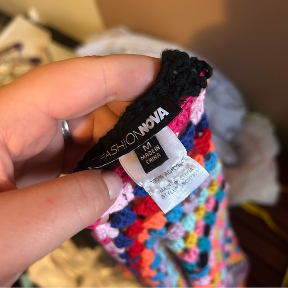 Fashion Nova Gypsy Queen Crochet Cardigan Size Medium Black/Combo Granny Square - Picture 3 of 3